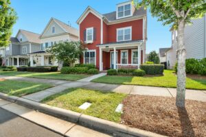 Row of houses in a neighborhood.